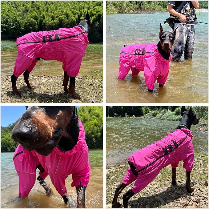 Dogs Waterproof Jacket, Lightweight Waterproof Jacket Reflective Safety Dog Raincoat Windproof Snow-Proof Dog Vest for Small Medium Large Dogs Rosered XL