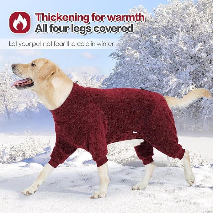 Dog Winter Coat, Warm Fleece Jacket, Windproof Pullover Jumpsuit, Full Body Dog Pajamas Onesie, Cold Weather Clothes for Medium Large Dog