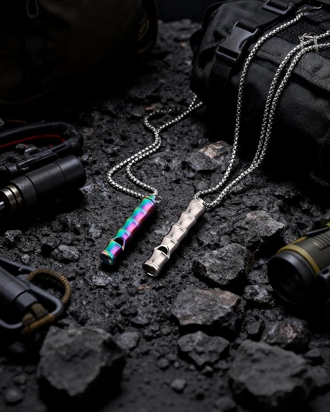 Titanium Pill Holder Necklace for Men Women Emergency Whistle Mini Keychain Nitro Pill Case with Loud Whistles EDC Safety Backpacking Survival Hiking Camping Pets Training