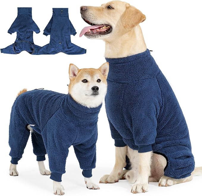 Dog Winter Coat, Warm Fleece Dog Jacket, Windproof Pullover Jumpsuit, Full Body Pajamas Onesie, Cold Weather Clothes for Medium Large Dog(Mediuml,NavyBlue)