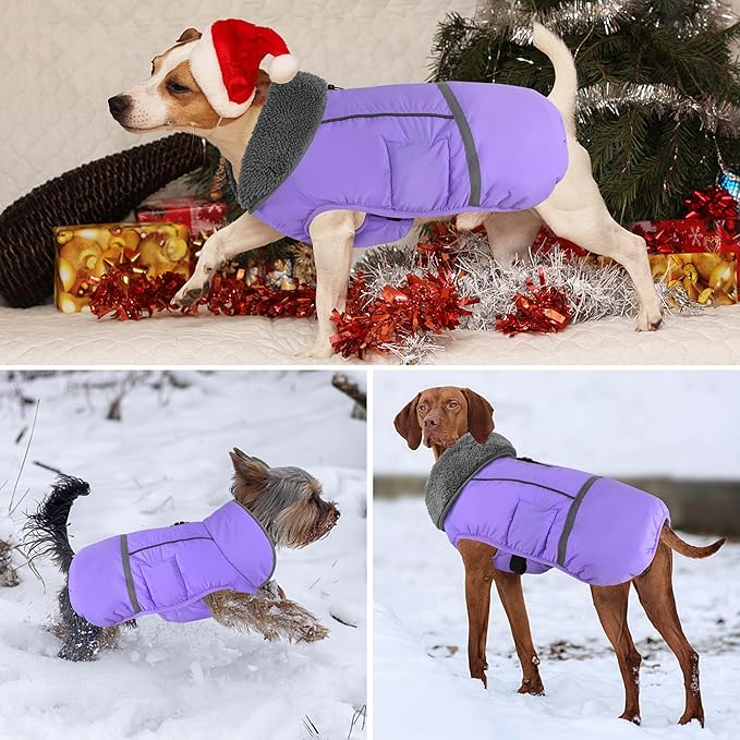 Dogcheer Warm Dog Coat, Waterproof Dog Jacket Christmas Puppy Winter Coat with Buckle, Reflective Adjustable Pet Snow Jacket Fleece Sweater for Small Medium Large Dogs - Taro Purple S