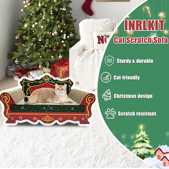 Luxury Cardboard Cat Scratcher Sofa Bed Couch Shaped Cat Scratching Board, Cat Scratch Lounge with Catnip,Cat Scratcher for Indoor Cats(Xmax)
