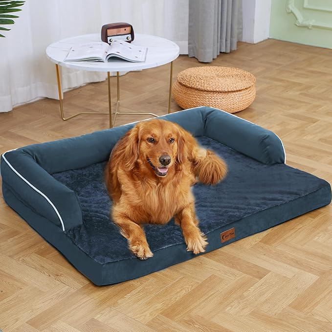 Orthopedic Dog Beds for Extra Large Dogs, Waterproof Egg Crate Foam XL Dog Bed with Sides 45 * 35Inch, Big Dogs Couch Beds with Removable Washable Cover and Nonskid Bottom, Navy Blue
