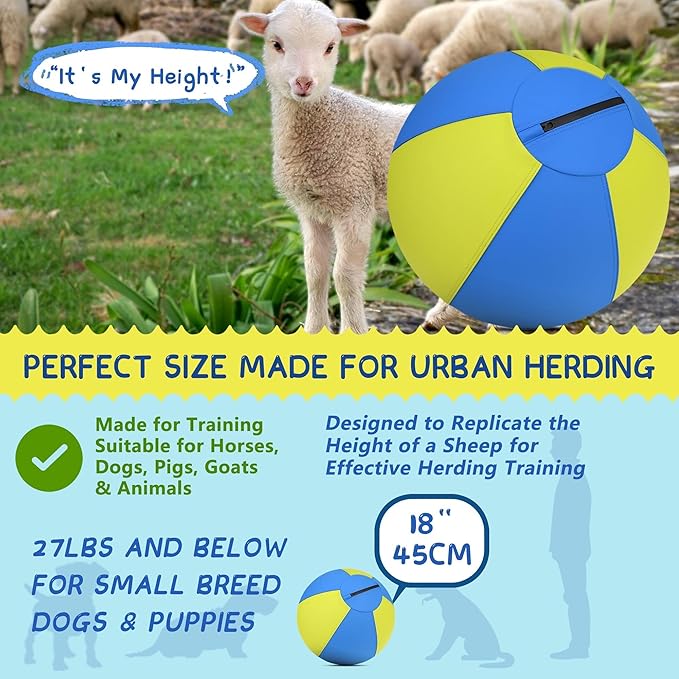 Herding Ball for Dogs - 18'' Dog Herding Ball for Horse, Dog Training Toy for Australian/German Shepherd Collie, Outdoor Dog Toys for Birthday Gifts - Medium, Yellow