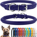 CollarDirect Rolled Leather Dog Collar, Soft Padded Round Puppy Collar, Handmade Genuine Leather Collar Dog Small Large Cat Collars 13 Colors (8-11 Inch, Purple Textured)