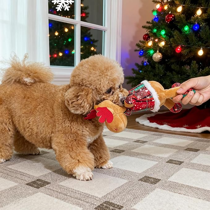 Christmas Squeaky Dog Toys Tug of War Dog Plush Toy for Large Breed Interactive Dog Chew Toys for Puppies Small and Large Dogs Training and Reduce Boredom