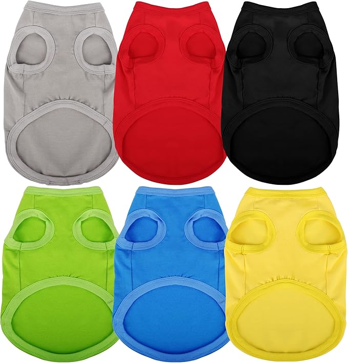 Paiaite 6 Pieces Plain Dog Shirt Sleeveless Puppy Cotton Dog Shirts Breathable Pet Apparel Tank Top Colorful Puppy Sweatshirt Clothes for Small Medium Dogs XL