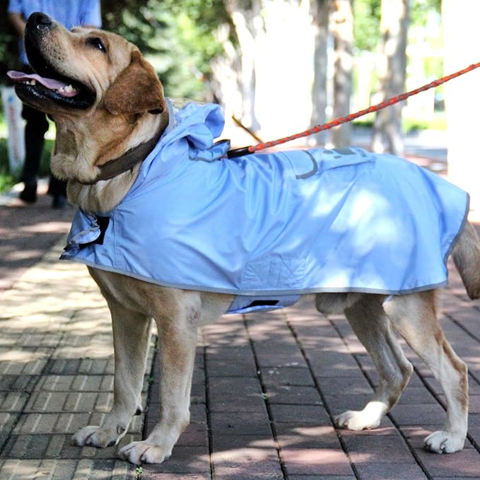 MAMORE Dog Raincoat Reversible,Waterproof Dog Rain Coat Hooded Slicker Poncho with Reflective Strip, Plaid Double Layer Rain Jacket for Small Medium Large Dogs (Light Blue, X-Large)