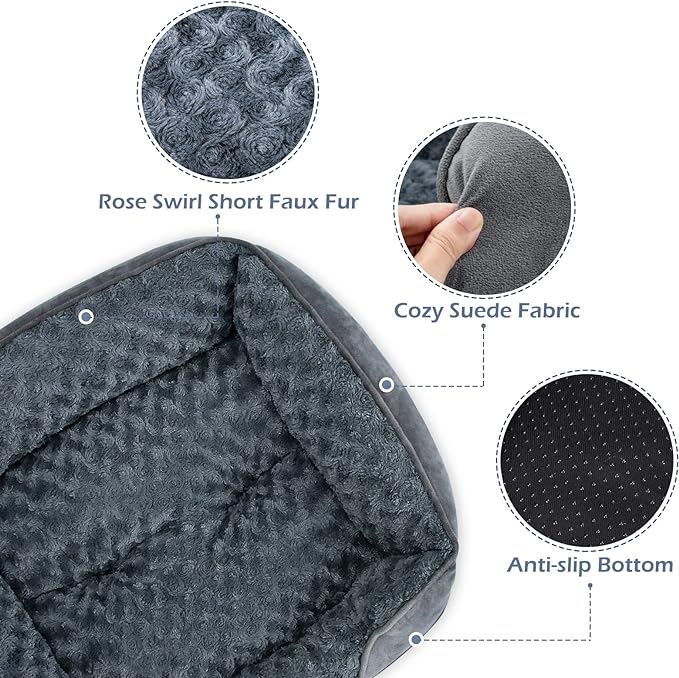 INVENHO Rectangle Washable Orthopedic Dog Bed for Small, Medium and Large Dogs, Soft Calming, Sleeping Puppy Bed Durable Pet Cuddler with Anti-Slip Bottom, S (20"x19"x6")