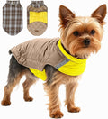 Quilted Dog Winter Coat, Plaid Lined Reversible Vest, Reflective Safety Strip, Cold Weather Pet Apparel Yellow XXS