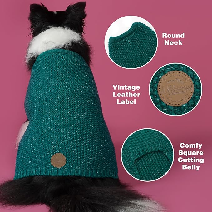 KYEESE Dog Christmas Sweater with Leash Hole for Small Dogs Male Warm Pullover with Reflective Thread Soft Knitwear Boy Dog Clothes Cozy Lightweight Thick Sweater Pet Indoor Outdoor Wear,Green,X-Small