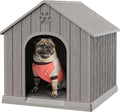 Dog House Outdoor Indoor, Plastic Small Dog House-Weatherproof & Insulated Design with Air Vents & Elevated Floor for Small to Medium Dogs, Easy Clean and Assemble (Grey)