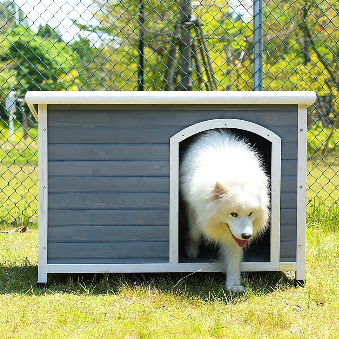 Petsfit Outdoor Wooden Dog House with Adjustable Foot