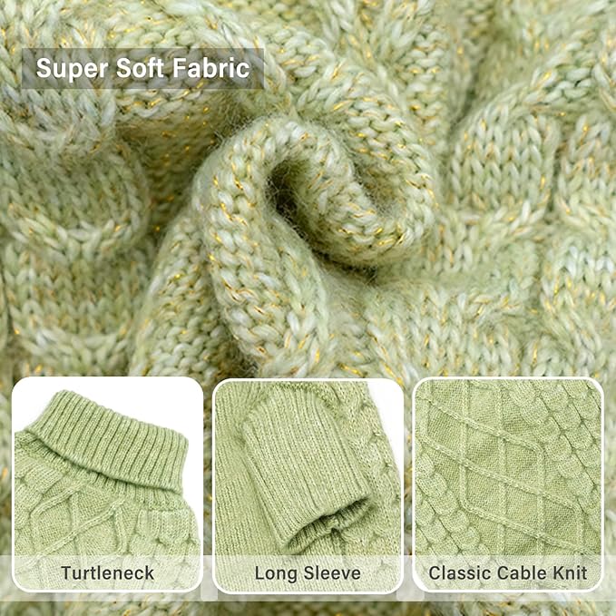 KYEESE Dog Sweater Stretchy Small Pet Sweater, Warm Dogs Clothes Turtleneck Pet Coats Soft Dog Sweater for Small Dogs Pet Knitwear with Long Sleeve for Cold Weather, Green, Large