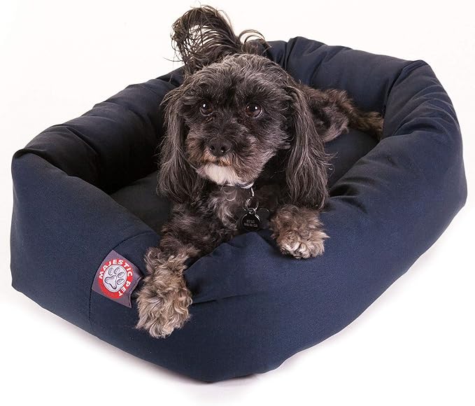 Majestic Pet 24 Inch Bagel Calming Dog Bed Washable – Cozy Soft Round Pet Bed with Spine Support for Dogs to Rest their Head - Fluffy Donut Puppy Bed 24x19x7 (Inch) - Small – Blue