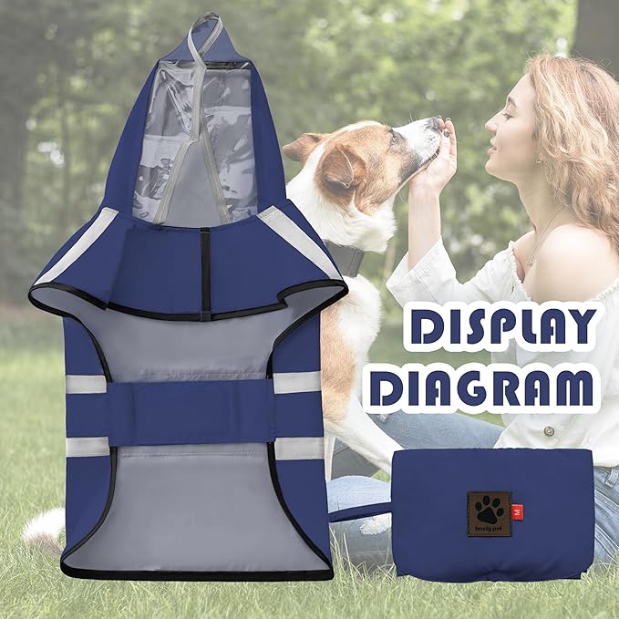 Dog Raincoat, Adjustable Rain Jacket with Hooded Double Layer for Large Medium Small Dogs Puppies, Lightweight Waterproof Rain Coat Poncho with Reflective Stripe Navy,XXL