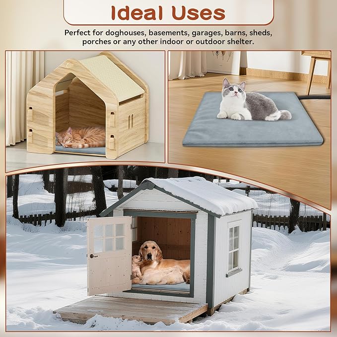 Large Pet Heating Pads for Dogs & Cats Outdoor, 47.2*27.6inches Dog Cat Heating Pad Bed Outdoor Waterprooof, Warming Heated Cat Dog Bed Blanket Outside, Heated Pet Mat, Gifts for Cats Dogs in Winter
