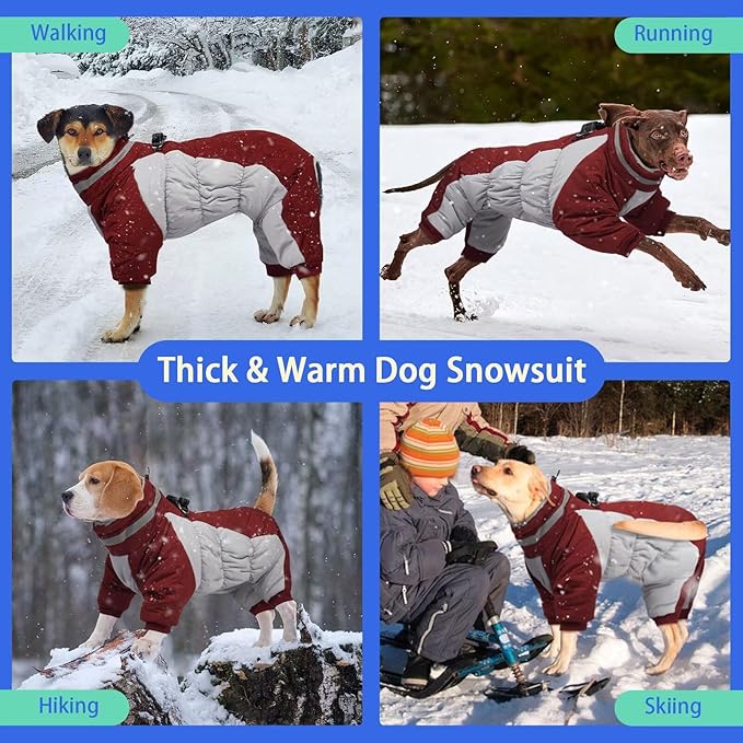 MIGOHI Full Body Dog Coat - Warm Reflective Large Dog Winter Coat with Harness,Turtleneck Fleece Jacket for Dogs,Four-Leg Windproof Puffer Jackets Snowsuit with Zipper for Small Medium Large Dogs,XL
