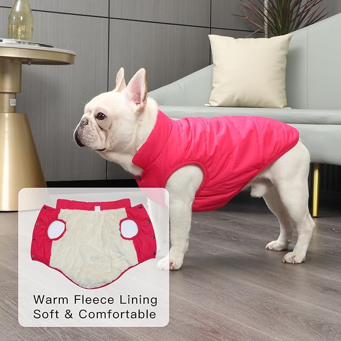 2 Layers Fleece Lined Warm Dog Jacket for Winter Cold Weather,Soft Windproof Large Dog Coat,Pink XXL