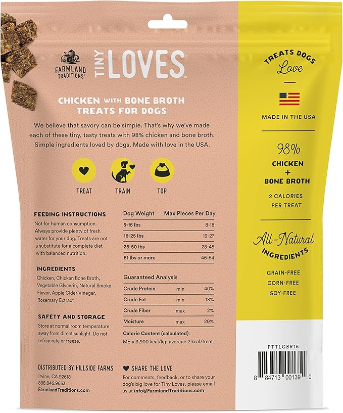 Farmland Traditions Tiny Loves Jerky Trainer Treats for Dogs w/Bone Broth (Chicken, 16 oz.) (Pack of 2)