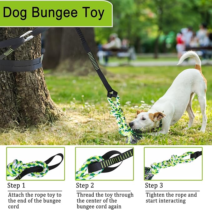 Outdoor Bungee Tug Solo Hanging Toy, Tree Tugger Dog Pull Rope Tug a War for Pitbull Medium Large Aggressive Chewers, Interactive Dog Tether Toy for Yard, 2 Rope Toys