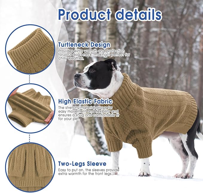 Queenmore Small Dog Sweaters for Small Dogs Girls Boys,Xmas Sweater Puppies,Turtleneck Knitted Sweater for Dog Cat,Cold Weather Pullover for Doggie Male Female,Soft Doggy Sweater Pet Apparel(Camel,S)