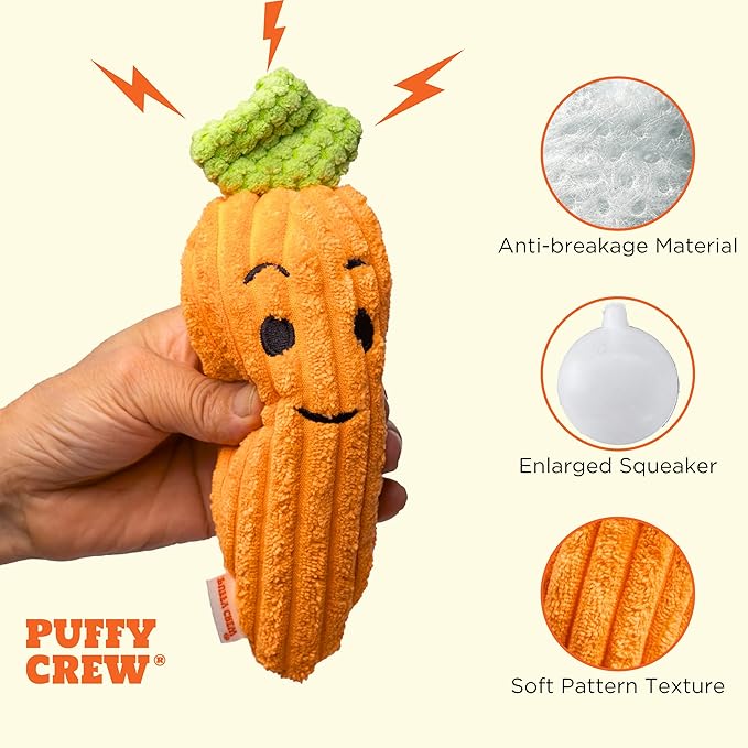 Squeaky Dog Plush Toy, Bite_Stick Collection, 8'', for Small and Medium Dogs (Carrot)