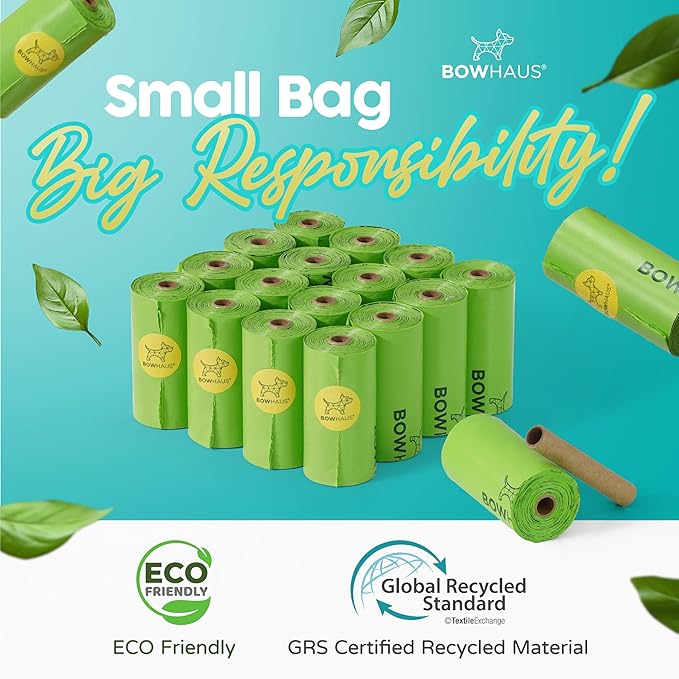 Lavender Scented Dog Poop Bags w/Dispenser, 80% PCR Eco-Friendly Materials, 9” x 13” Extra Thick Leak Proof Waste Bag for Pet, Doggy Bag Refill Rolls, Versatile Dog Waste Bags, 600 Counts