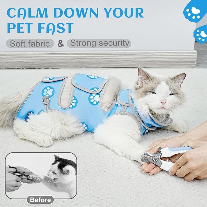 Supet Cat Grooming Hammock, Soft Fabric Nail Clipper Hammock, Self-Adhesive Wrap for Cutting Nails, Quickly Calm Down for Medicine, Teeth Brushing, Ear Cleaning
