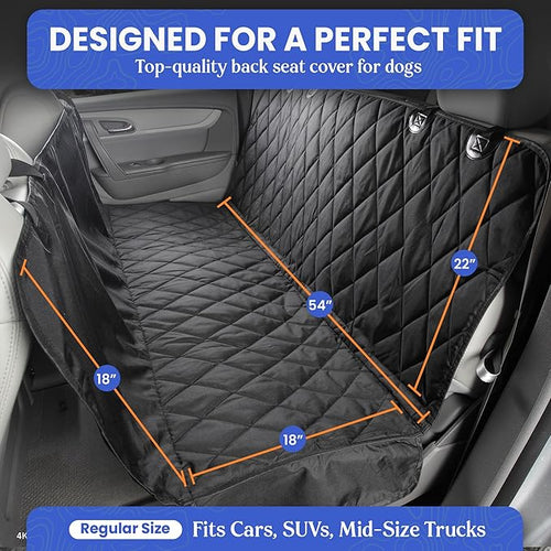 4Knines Dog Backseat Cover with Hammock for Cars, SUVs, and Trucks – Waterproof Layers, Nonslip Seat Protector, Durable Nylon Clips, K9 Shield with Heavy Duty Thread, (Extra Large, Tan)