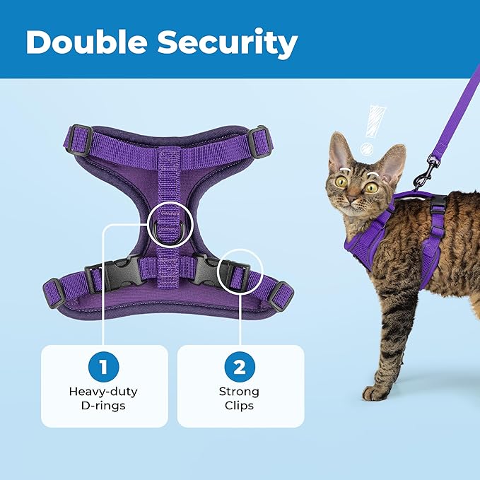 Voyager Escape Proof Cat Harness and Leash Set with Reflective Stitching, Neoprene Handle 5ft - Supports Small, Medium and Large Cats, Kittens for Walking by Best Pet Supplies - Purple, XXS