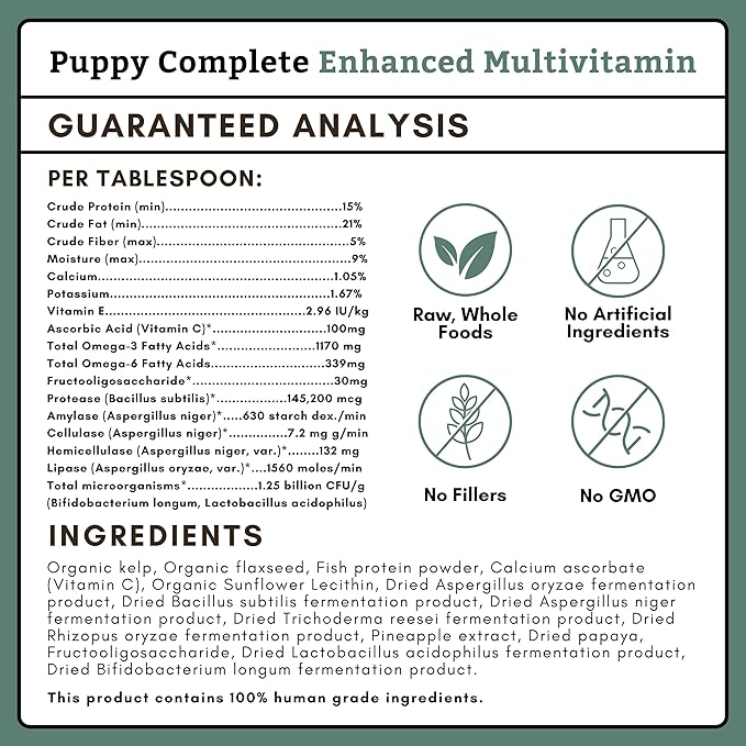 Wholistic Pet Organics Puppy Complete - Dog Multivitamin Powder - 8 Oz - Daily Dog Vitamins & Supplements for Homemade Food - Immune System, Skin, Coat & Overall Health - Small and Large Breed Puppies