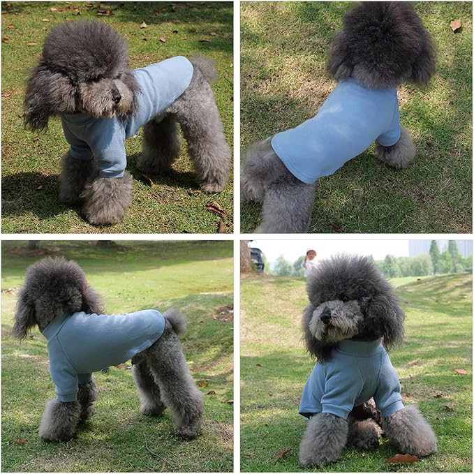 Lovelonglong Ribbed Dog T-Shirt Cotton Knitted Dog Sweaters for All Season Pet T-Shirts for Large Medium Small Dogs Grayish Blue M
