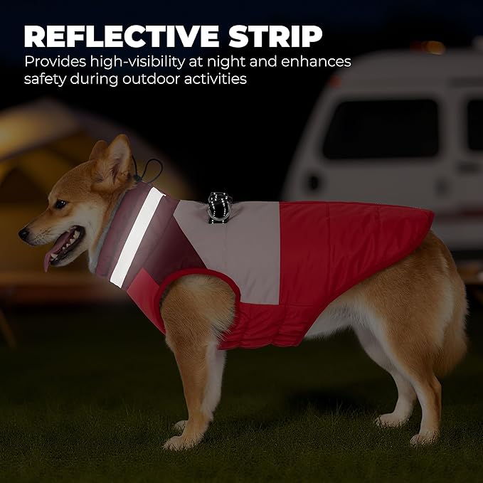 Dog Coats for Small Dogs, Waterproof Warm Dog Winter Jacket with Harness Built in, Reflective Puppy Cold Weather Coats Zip-up Pet Vest with Fleece Lined Dogs Snowsuit, Red Small
