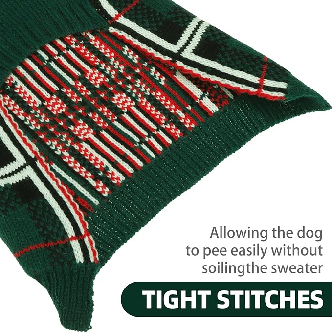 PUPTECK Dog Sweaters for Large Medium Small Dogs - Fall Classic Plaid Style Puppy Holiday Winter Coat Clothes Warm, Green, SM
