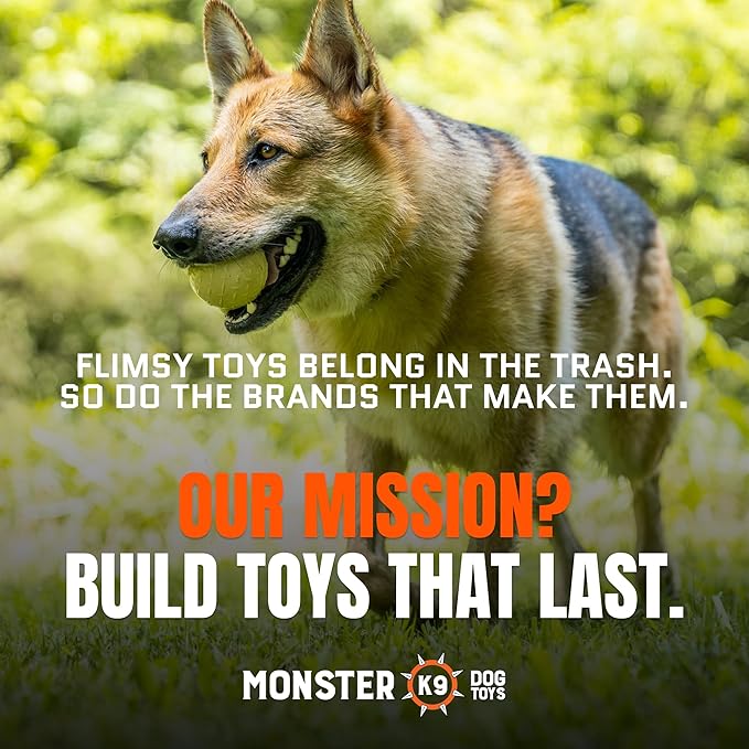 Monster K9 Indestructible Natural Series Dog Ball - Backed for Life - No Color Additives, Minimal Fillers, Safe Non-Toxic - Durable Toy for Aggressive Chewers - USA Made - 2.8” Solid(Tennis Ball Size)