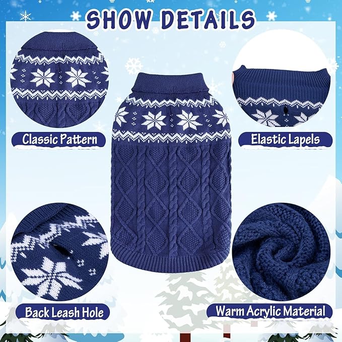 Warm Winter Dog Sweater - Cold Weather Pet Clothes for Small Medium Large Dogs Indoor Outdoor, Soft Classic Knit Puppy Apparel, Blue, ML