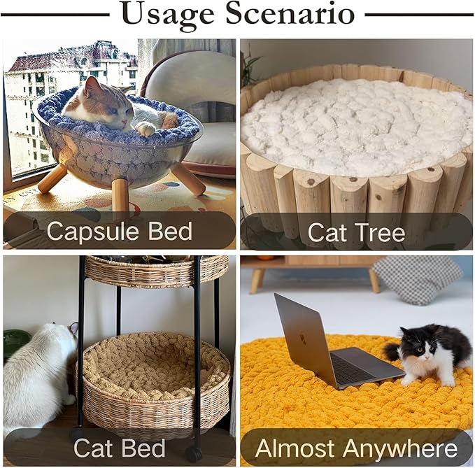 Cat Knitted Bed Mat, Extra-Soft Washable Warm Round Pads Cushions for Indoor Kittens, Cat Trees Towers, Perfect for Kneading and Sleeping (Oatmeal,Small)