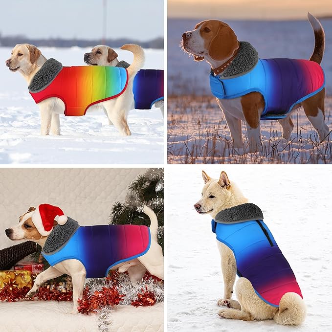 Dog Winter Coat, Waterproof Dog Jacket with Leash Hole, Reflective Adjustable Pet Snow Vest, Warm Fleece Sweater for Small Medium Large Dogs - Gradient Blue, 2XL