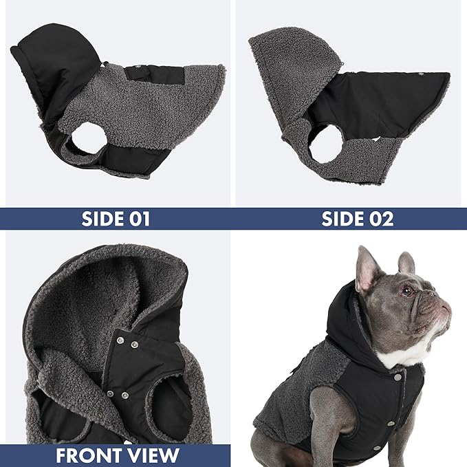 Spark Paws Reversible Dog Sweater, Sherpa Vest with Warm Fleece Lining, Warm Coat for Winter, Suitable for Small Medium, Large, XL XXL Dogs - Black and Grey - 4XL