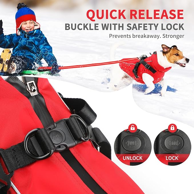 Dog Winter Coat Reflective Water-Resistant Jacket, Fleece Lined Windproof Puppy Coat with Back Zipper & D-Ring, Cold Weather Dog Coats for Small Medium Large Dogs (L, Red)