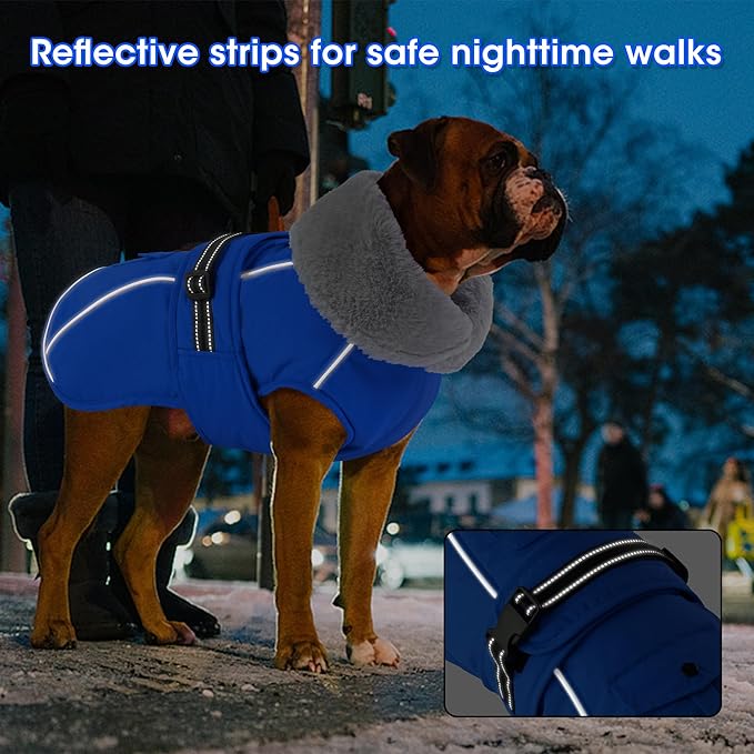 Dogcheer Dog Coat with Pocket, Waterproof Dog Jacket with Adjustable Buckle, Reflective Puppy Winter Coat Warm Turtleneck Fleece SnowJacket for Small Medium Large Dogs - Blue L