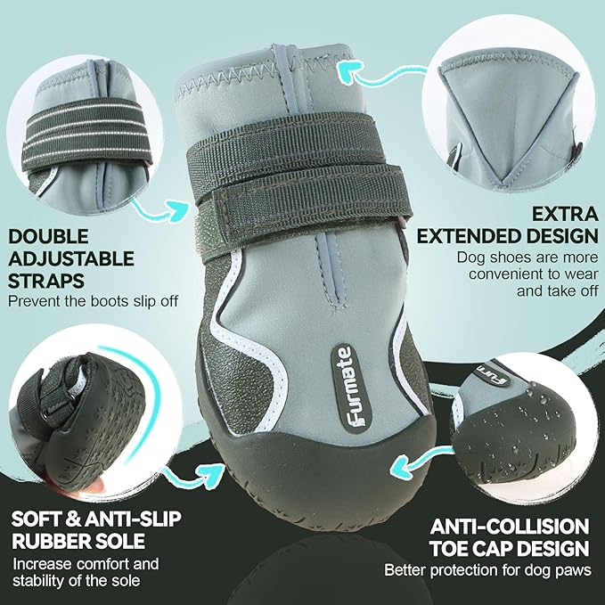 Dog Shoes for Large Small Medium Dogs,Dog Booties for Indoor Hardfloors Anti-Slip,Reflective Strip Waterproof Dog Boots & Paw Protectors for Outdoor Walking Hot Pavement,Winter Snow (Green-7)
