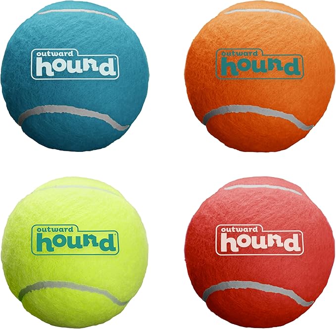 Outward Hound Squeaker Ballz 4-Pack Tennis Ball Dog Toys with Squeaker, Interactive Fetch Play for Pets Under 15 lbs, Training Balls for Indoor & Outdoor Exercise, X-Small, 1.5-inch