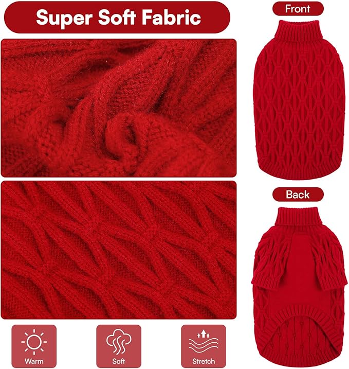 Queenmore Knitted XS Dog Sweater,Turtleneck Pullover Small Dog Sweater,Soft DogSweaters for Small Dogs Male Female, Pet Sweaters for Dogs,Thick Warm Pet Clothes for Teacup,Chihuahua(Red,XS)