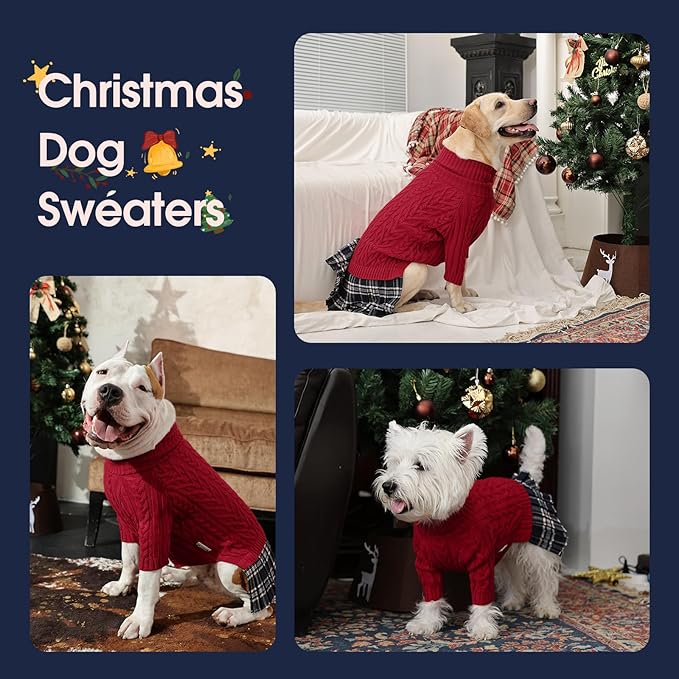 IECOii Girl Dog Sweater Dress, Great Dane Sweaters for Girl Dogs, Red,5XL, Extra Large Dog Sweater for Female Dogs Pet Winter Dress for Giant Breeds - Xmas Turtleneck Knitwear for Cold Weather