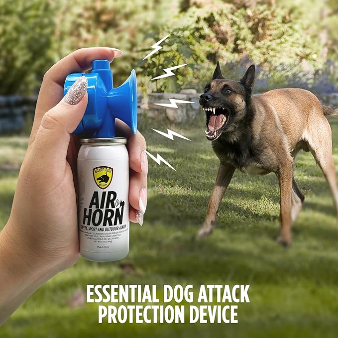 GUARD DOG SECURITY Air Horn for Dogs, Powerful Blow Air Horns training and behavior aids, Air Horn for Safety, Stops Barking, Jumping, Fighting, Chasing, Works as coyote deterrent (1 Pack w/whistle)