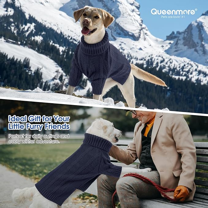 Queenmore XXL Dog Sweater,Large Dog Sweaters for Dogs Girls Boys,Xmas Turtleneck Pet Sweaters for Large Dogs,Cold Weather Doggie Sweatshirt Knitwear for Golden Retriever,Labrador(Dark Navy,XXL)