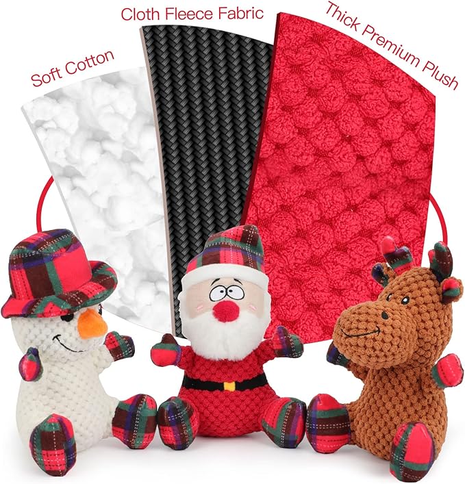 Rypet 3 Pack Dog Christmas Toys Pet Stuffed Plush Toys Interactive Durable Dogs Chew Toys for Medium Small Dogs