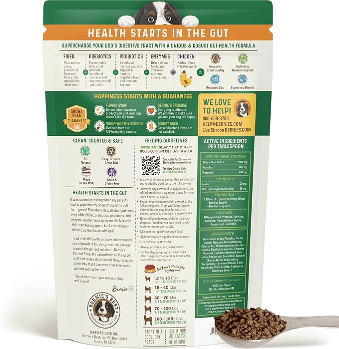 Perfect Poop Digestion & General Health Supplement for Dogs: Fiber, Prebiotics, Probiotics & Enzymes Relieve Digestive Conditions, Optimize Stool, and Improve Health (Chicken, 30.0 oz)